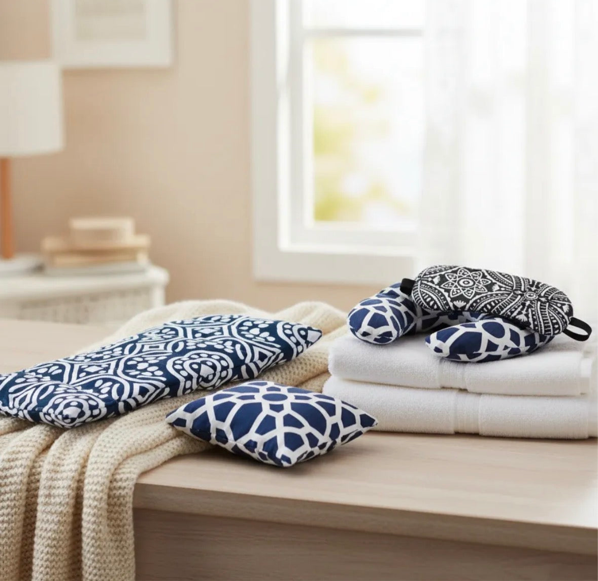 set de compresas térmicas con semillas naturales para calor o frío