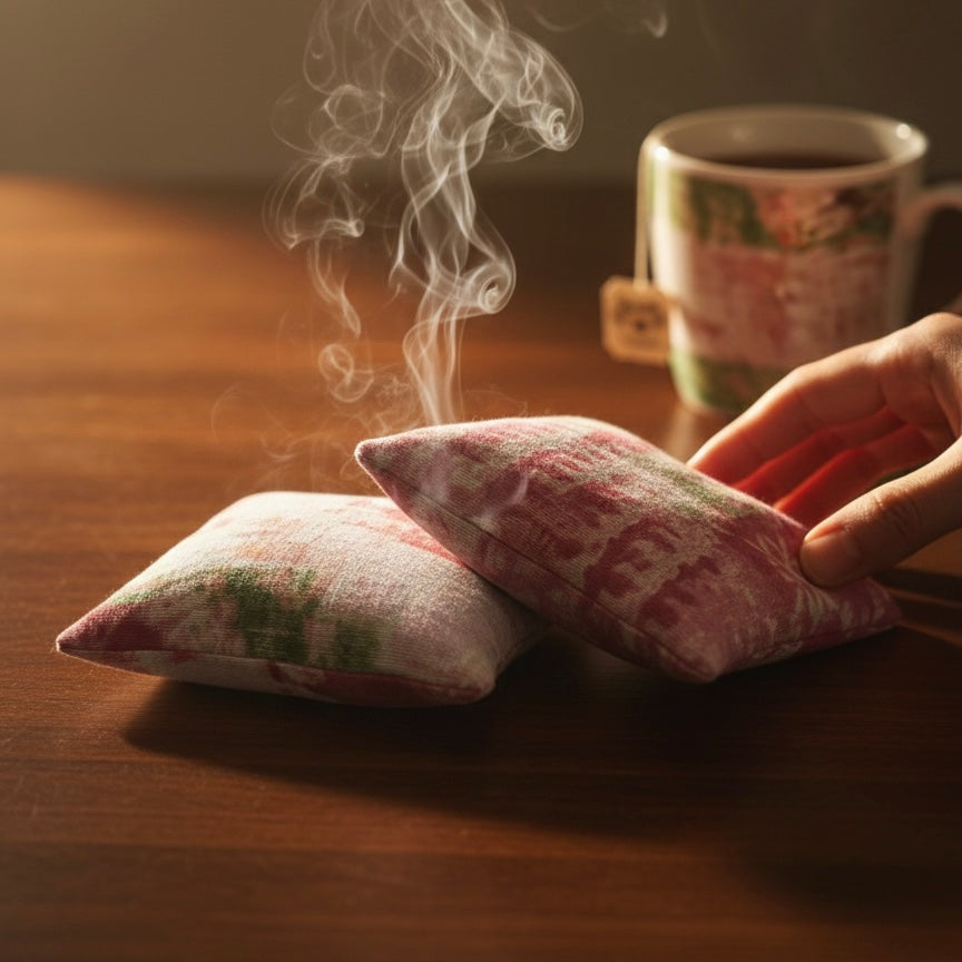 Compresas térmicas pequeñas para manos con diseño artesanal, ideales para aliviar artritis y mantener las manos tibias con calor natural.